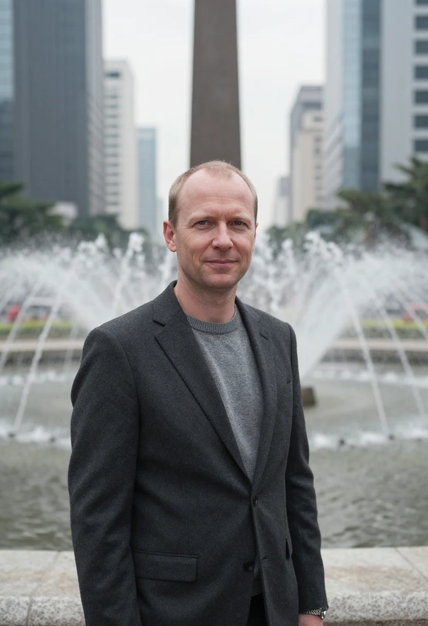 AI jakarta banker sudirman glass grey sample — portrait of a man, a banker in his fifties of Dutch descent,