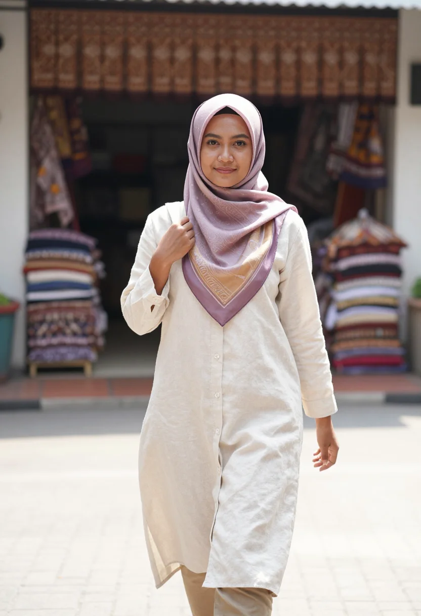AI jakarta hijabista sample — portrait of a woman, half-length portrait of a Javanese Indo