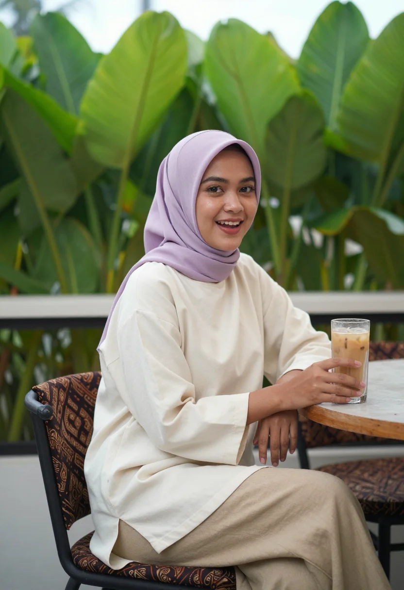 AI jakarta hijabista sample — portrait of a woman, tighter three-quarter bust of a Javanes