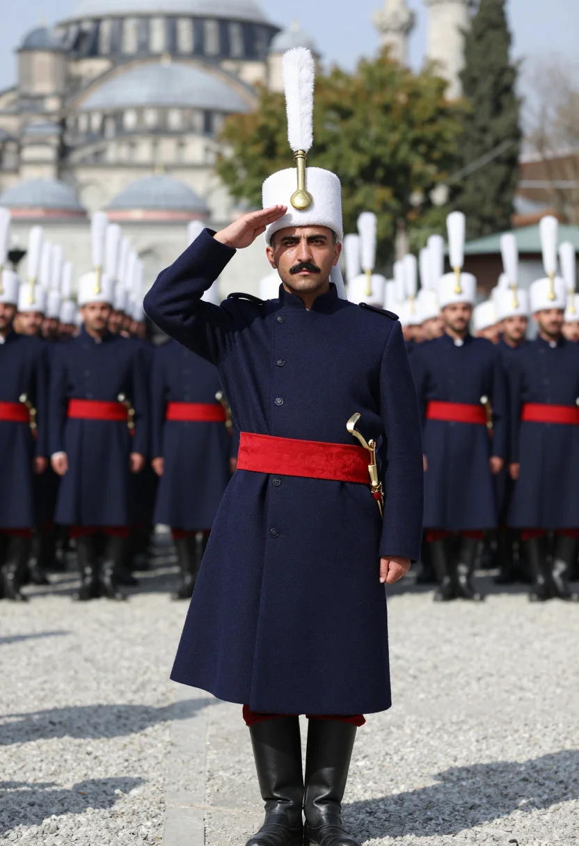 AI janissary sample — portrait of a man, chest-up portrait of a Turkish man in his