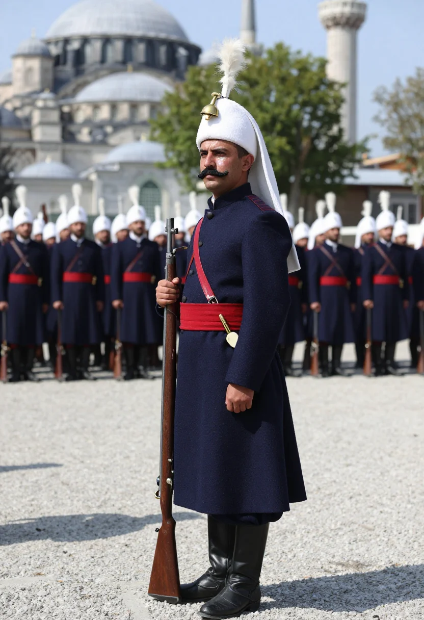 AI janissary sample — portrait of a man, three-quarter-length portrait of a Turkis
