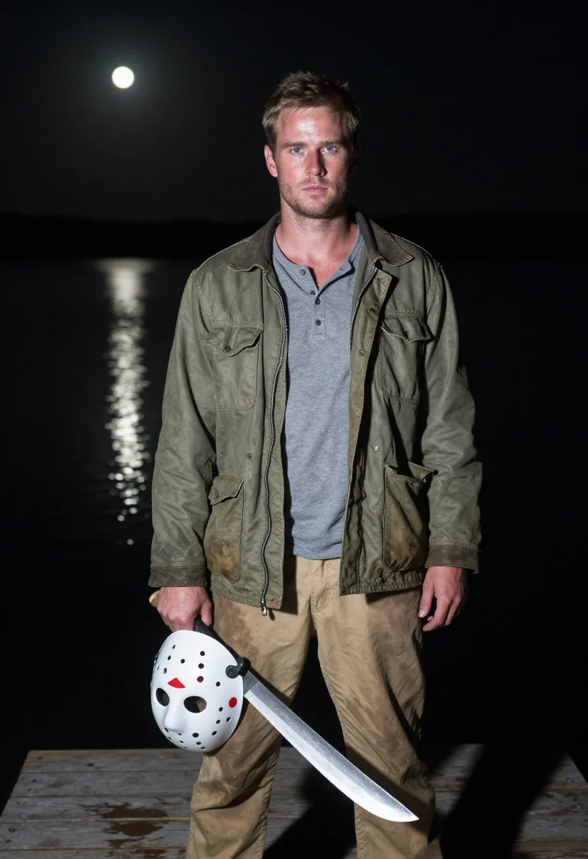 AI jason voorhees sample — portrait of a man, three-quarter-length portrait of a Wester