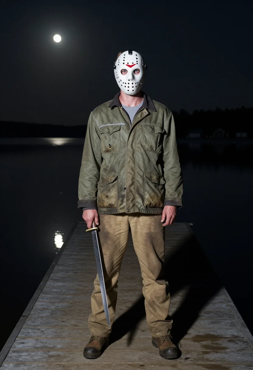 AI jason voorhees sample — portrait of a man, wide low full-length portrait of a Wester