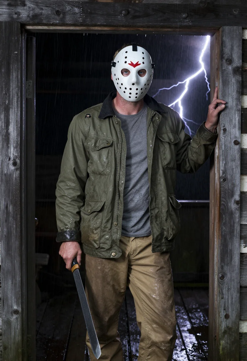 AI jason voorhees sample — portrait of a man, three-quarter-length portrait of a Wester