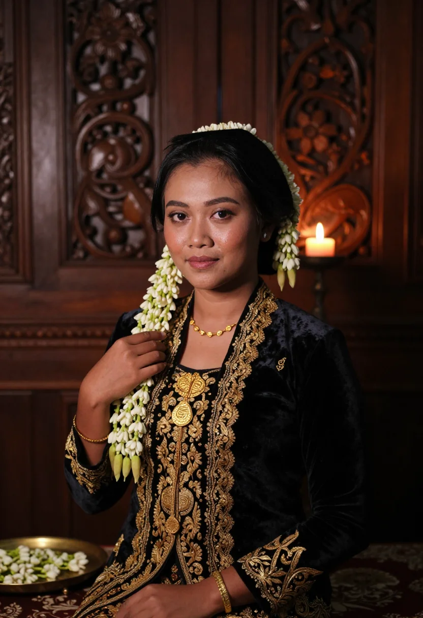 AI javanese bride sample — portrait of a woman, chest-up three-quarter portrait of a Ja