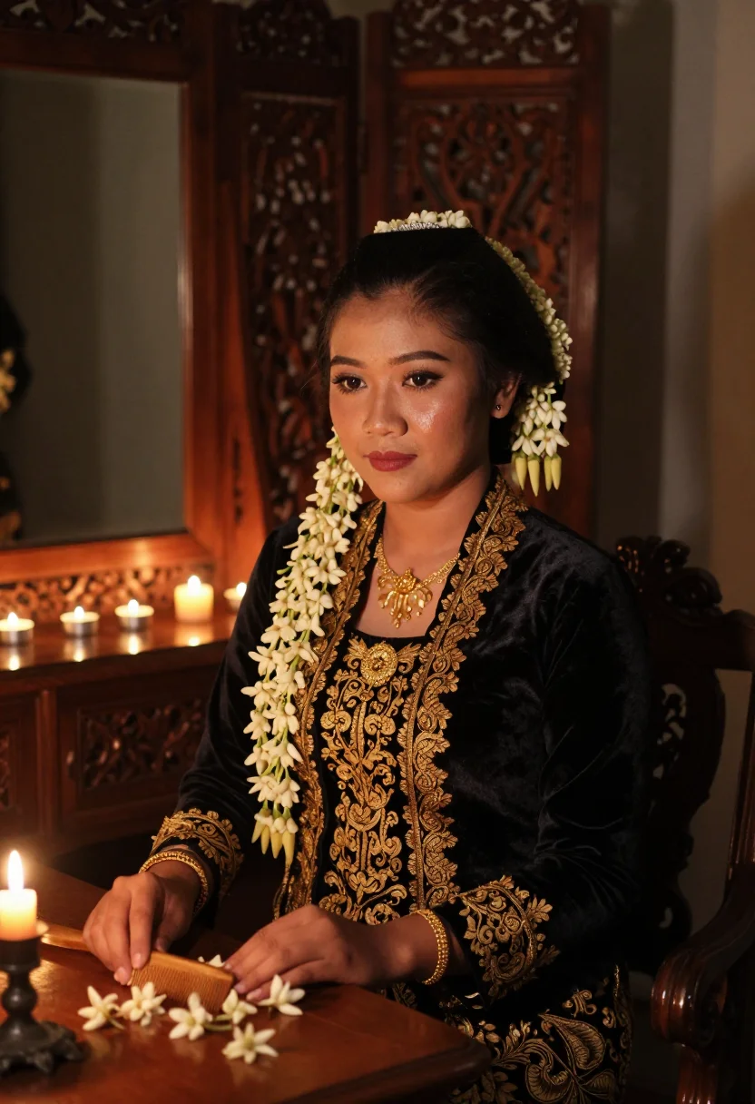AI javanese bride sample — portrait of a woman, half-length seated portrait of a Javane