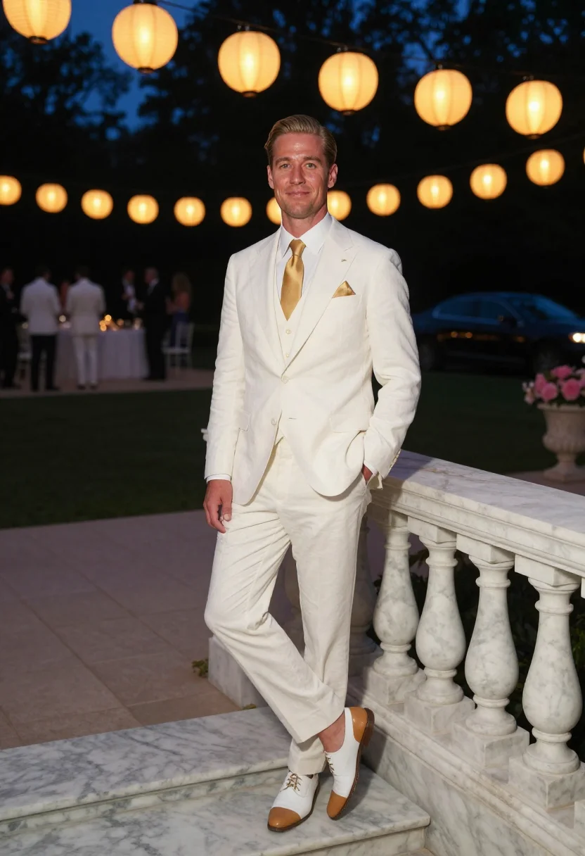 AI jay gatsby sample — editorial portrait photograph, a Western-European man in his