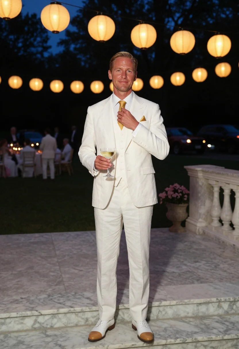 AI jay gatsby sample — editorial portrait photograph, a Western-European man in his