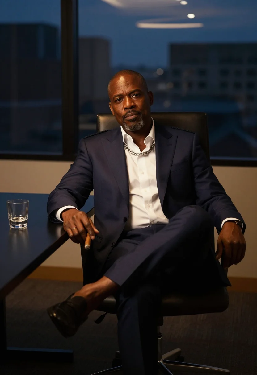 AI jay z blueprint sample — editorial portrait photograph, an African-American man in hi