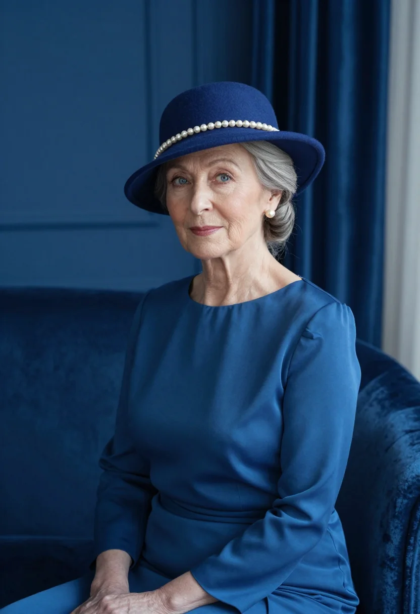 AI jeanne lanvin faubourg blue sample — portrait of a woman, framed tight, head and shoulders, the b