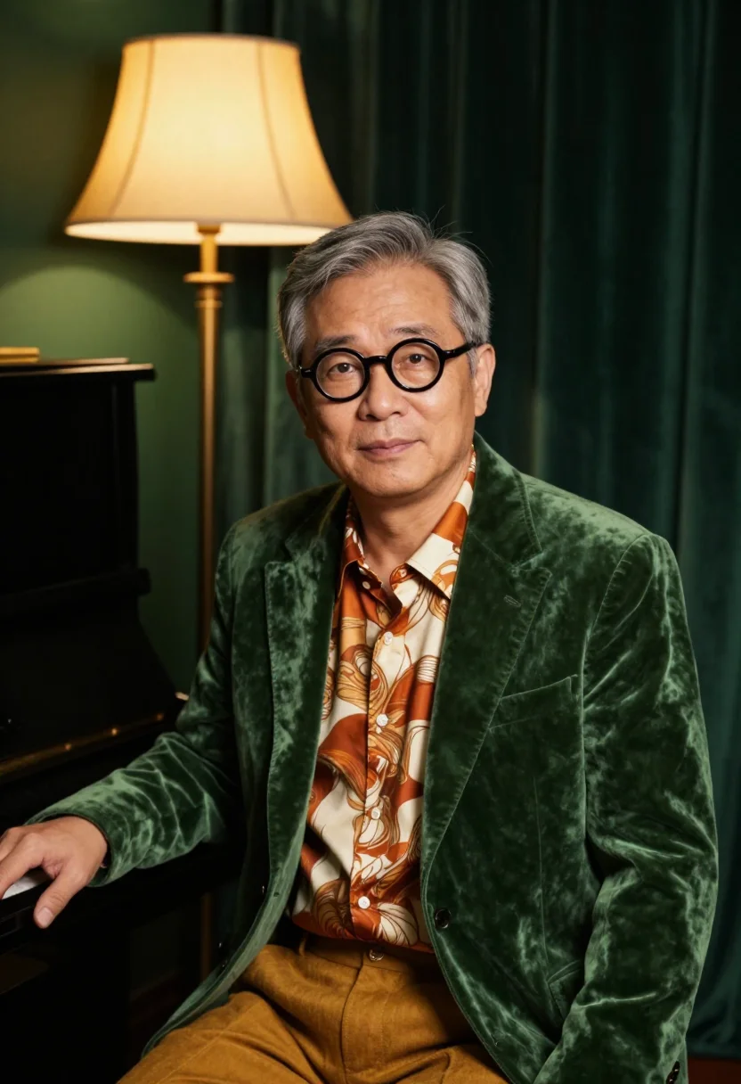 AI jeff goldblum prada grandpa palette sample — portrait of a man, a Korean-American man in his early sixtie