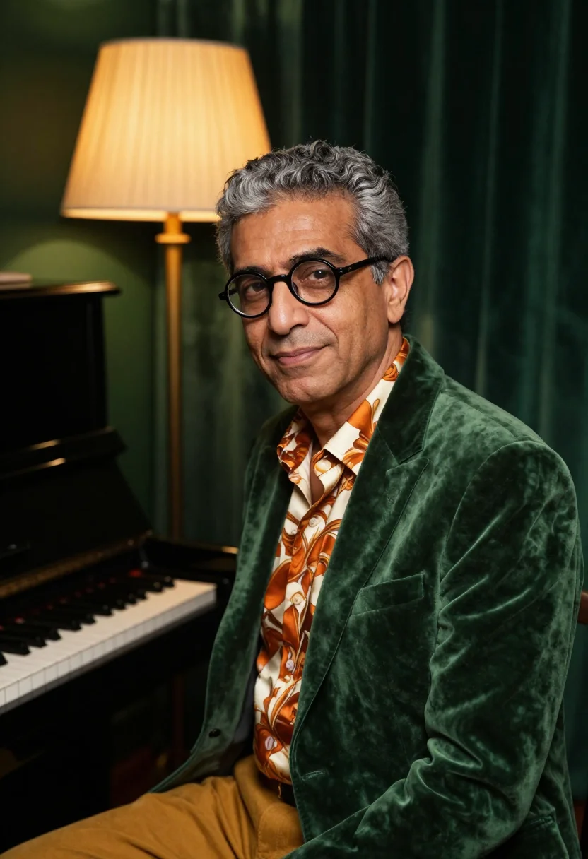 AI jeff goldblum prada grandpa palette sample — portrait of a man, a Persian-American man in his late fiftie