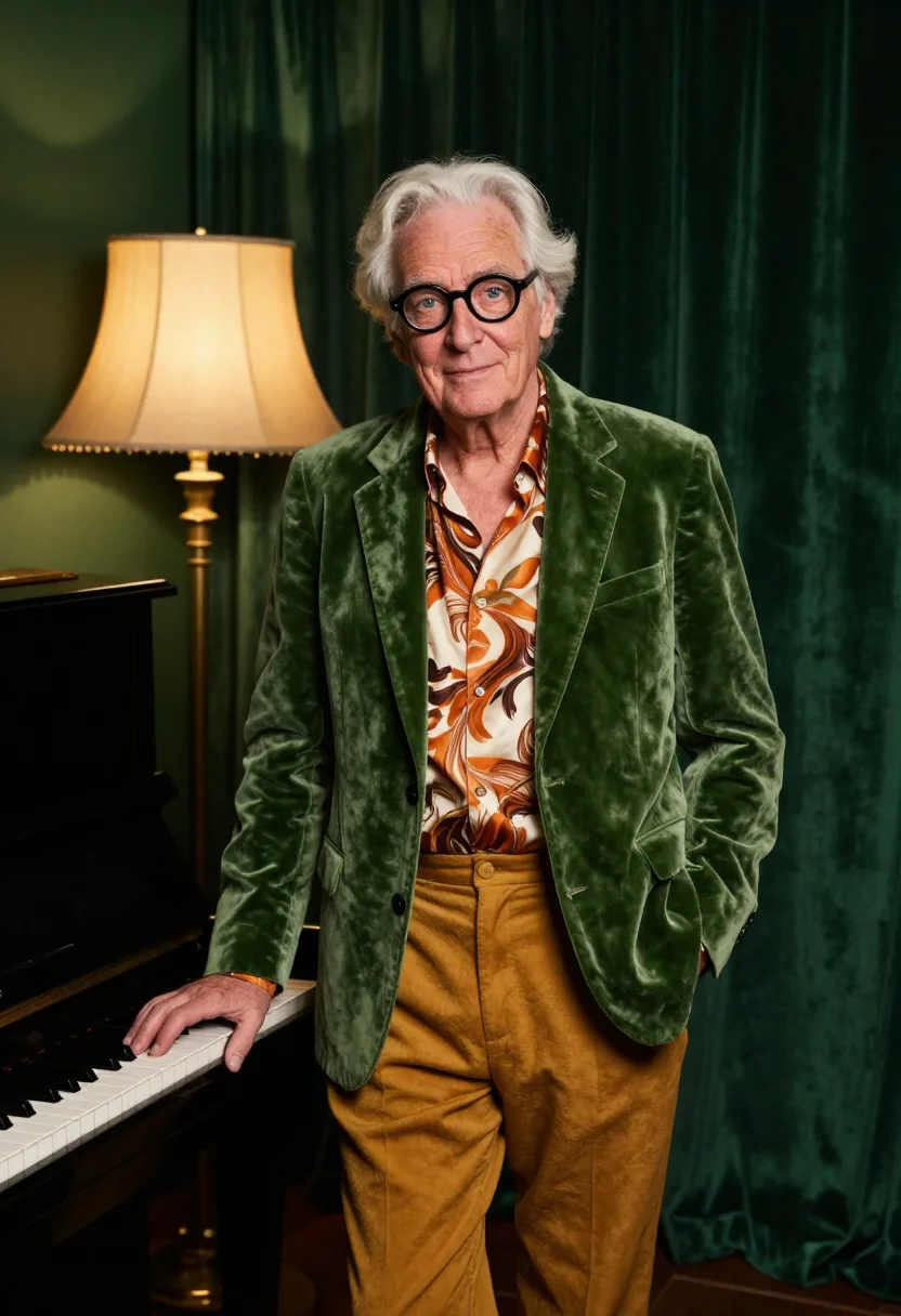 AI jeff goldblum prada grandpa palette sample — portrait of a man, a Swedish-American man in his mid-sixties