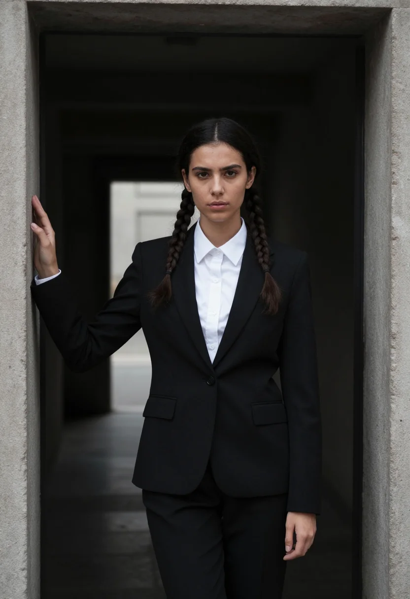 AI jenna ortega wednesday sample — photograph of a woman, chest-up portrait of a Western-Europe