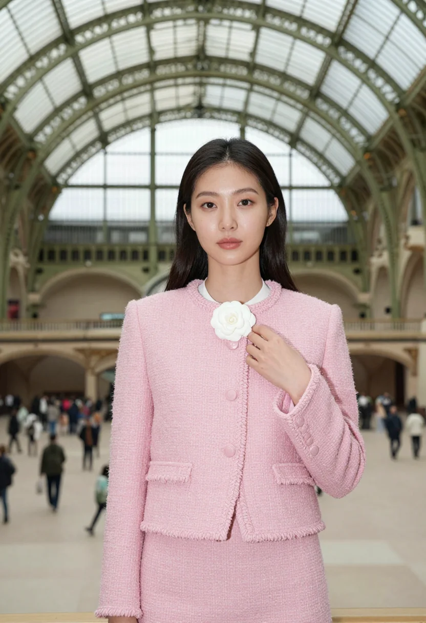 AI jennie chanel sample — photograph of a woman, head-to-hem frontal portrait of a Kor