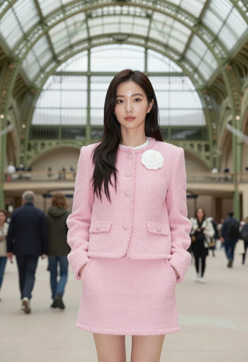 AI jennie chanel sample — photograph of a woman, knee-up portrait of a Korean woman in