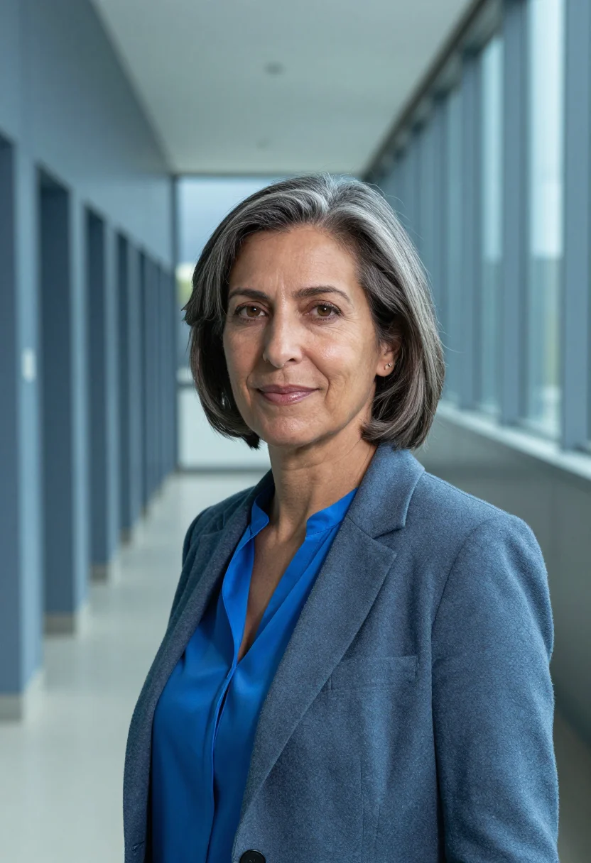 AI jennifer doudna berkeley innovative genomics may blue sample — portrait of a woman, an Italian-American scientist in her mi