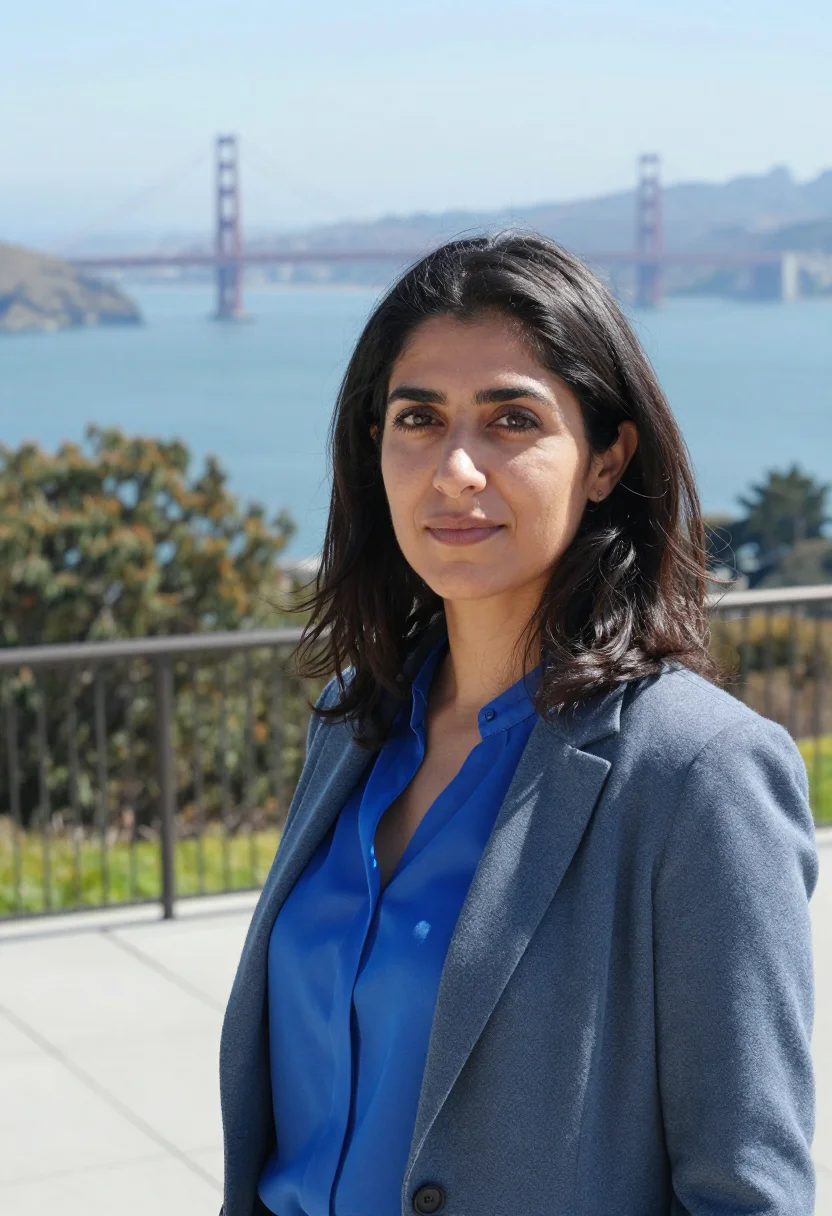 AI jennifer doudna berkeley innovative genomics may blue sample — portrait of a woman, a Persian-American scientist in her mid