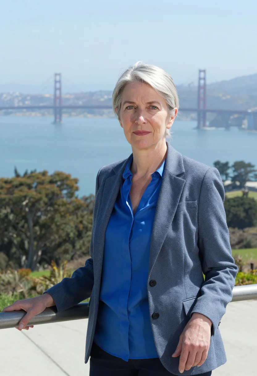 AI jennifer doudna berkeley innovative genomics may blue sample — portrait of a woman, an English scientist in her late fiftie