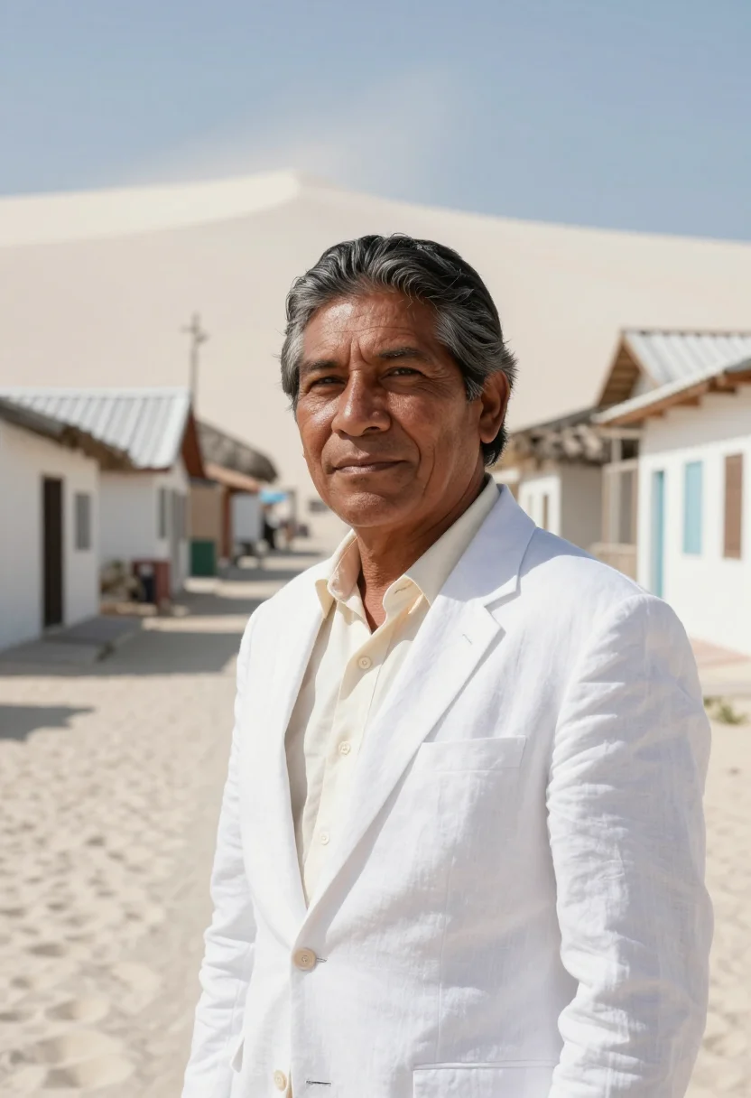 AI jericoacoara dune resort director white sand sample — portrait of a man, a resort director of Indigenous Brazilian