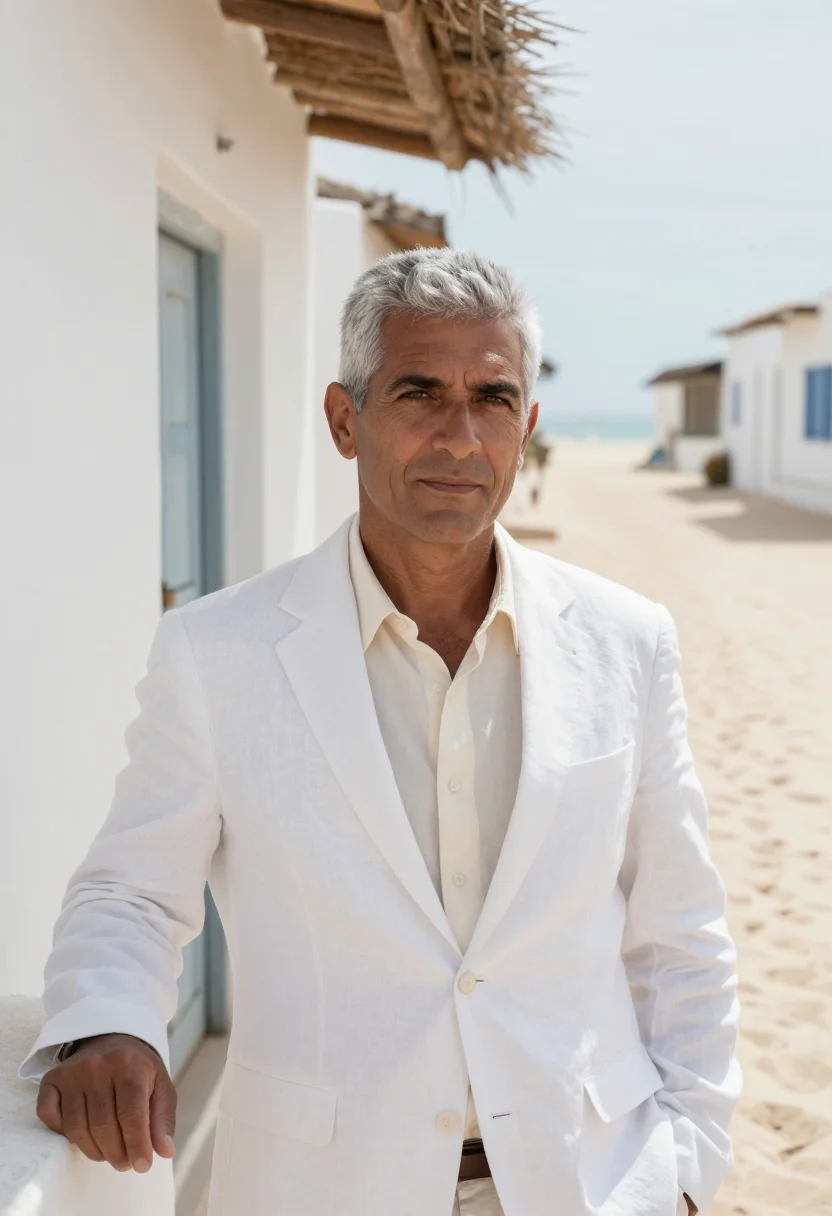 AI jericoacoara dune resort director white sand sample — portrait of a man, a resort director in his late fifties, wi