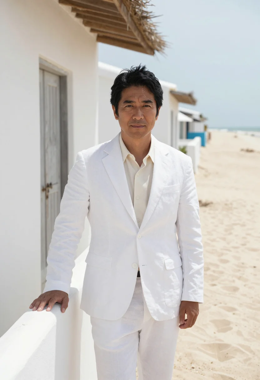 AI jericoacoara dune resort director white sand sample — portrait of a man, a resort director of Japanese-Brazilian d