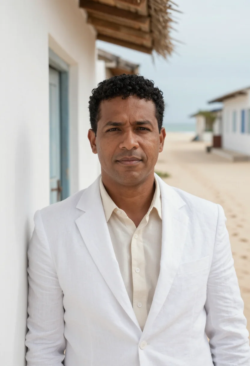 AI jericoacoara dune resort director white sand sample — portrait of a man, a resort director of mixed Brazilian desc