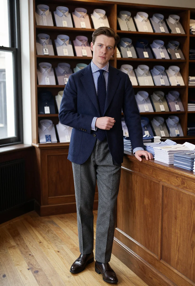 AI jermyn street sample — portrait of a man, full-length portrait of an English man in
