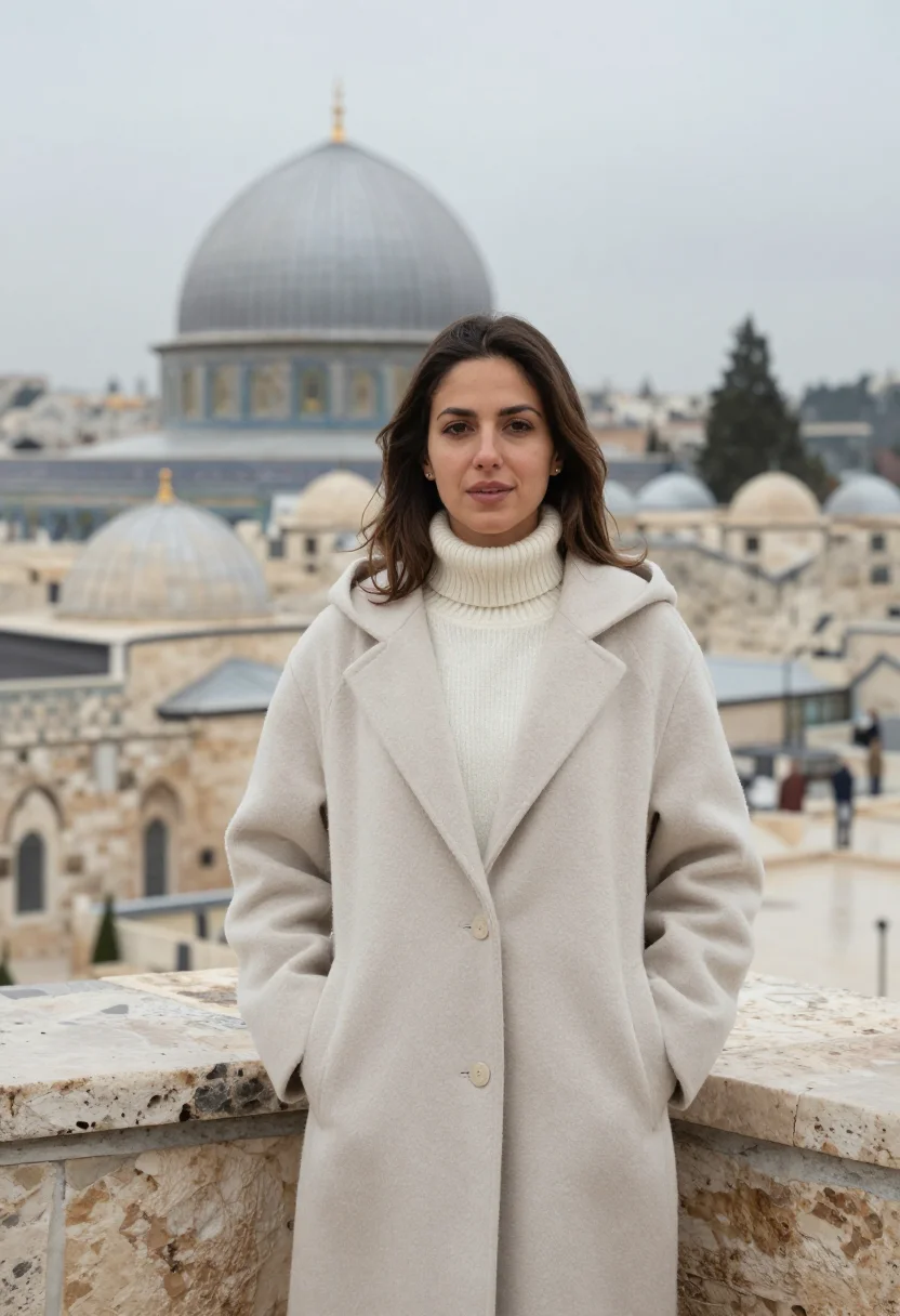 AI jerusalem january stone rain sample — portrait of a woman, framed half-length from the waist up, a