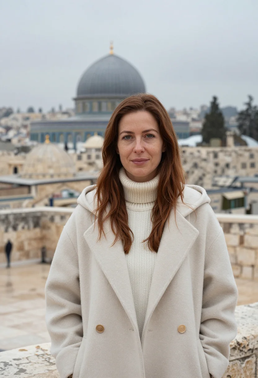 AI jerusalem january stone rain sample — portrait of a woman, framed tight, head and shoulders, the b