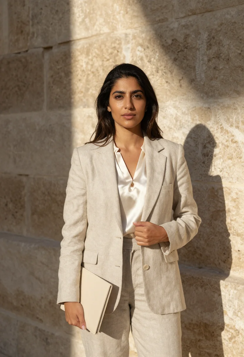 AI jerusalem supreme court lawyer stone sample — portrait of a woman, a lawyer in her thirties of Palestinian