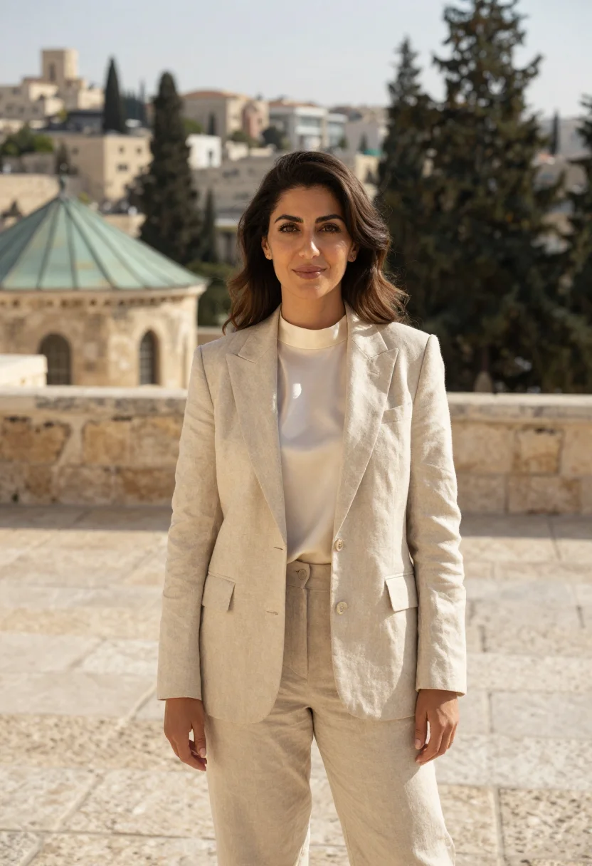 AI jerusalem supreme court lawyer stone sample — portrait of a woman, a lawyer in her forties of Kurdish Jewi