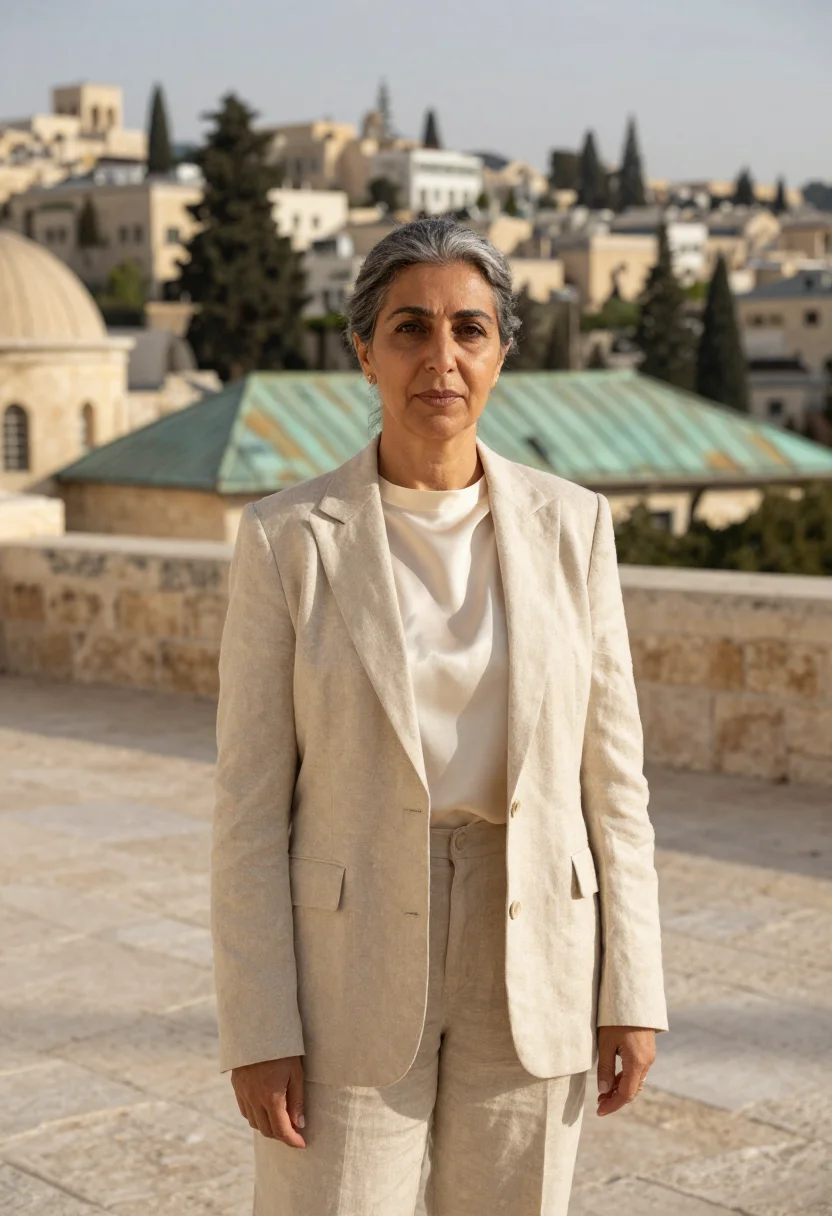 AI jerusalem supreme court lawyer stone sample — portrait of a woman, a lawyer in her fifties of Yemenite Jew