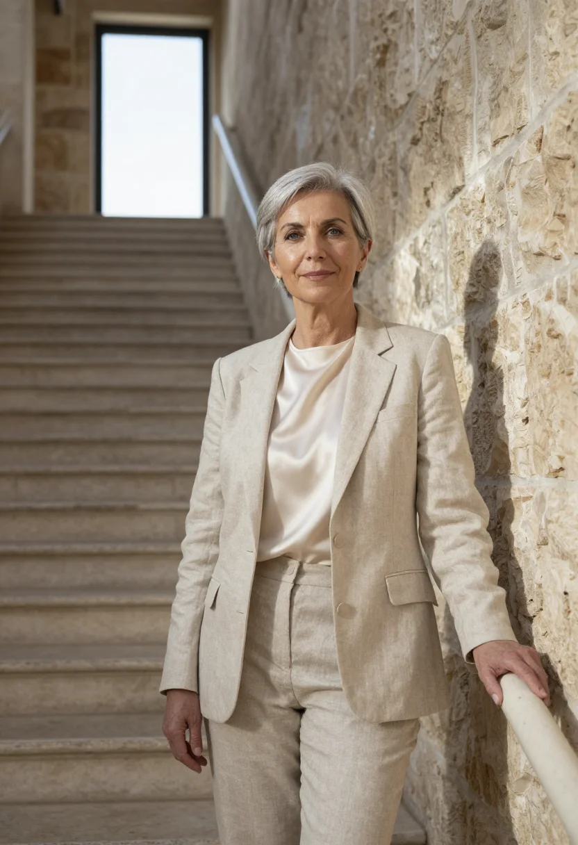 AI jerusalem supreme court lawyer stone sample — portrait of a woman, a lawyer in her sixties of German Jewis