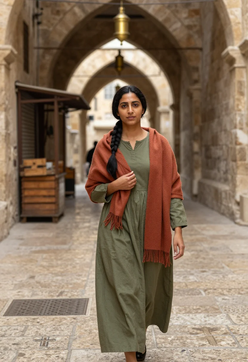 AI jerusalem sample — portrait of a woman, three-quarter-length walking portrait o