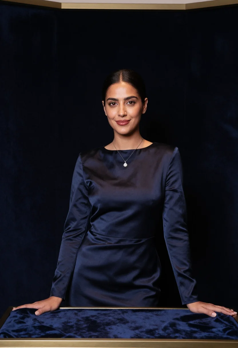 AI jeweller vendome december midnight sample — portrait of a woman, framed half-length, a North African Fre