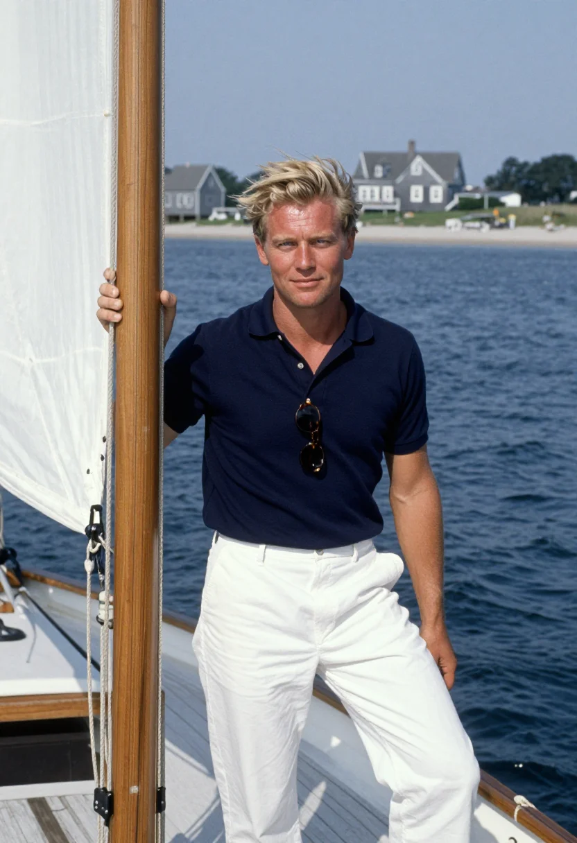 AI jfk hyannis port sailing navy white sample — portrait of a man, a Swedish-American man in his mid-thirtie
