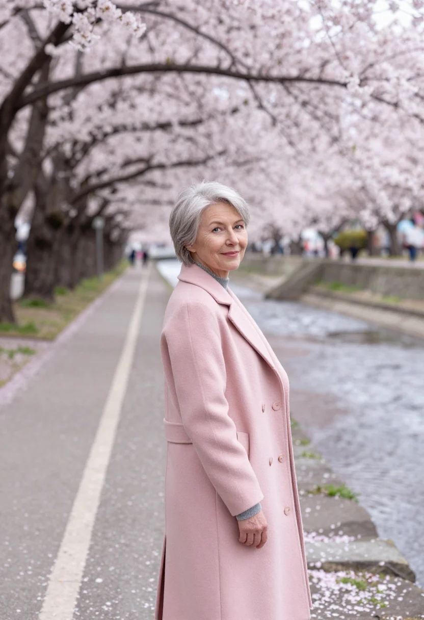 AI jinhae cherry blossom april pink sample — portrait of a woman, a Dutch traveller in her fifties with f