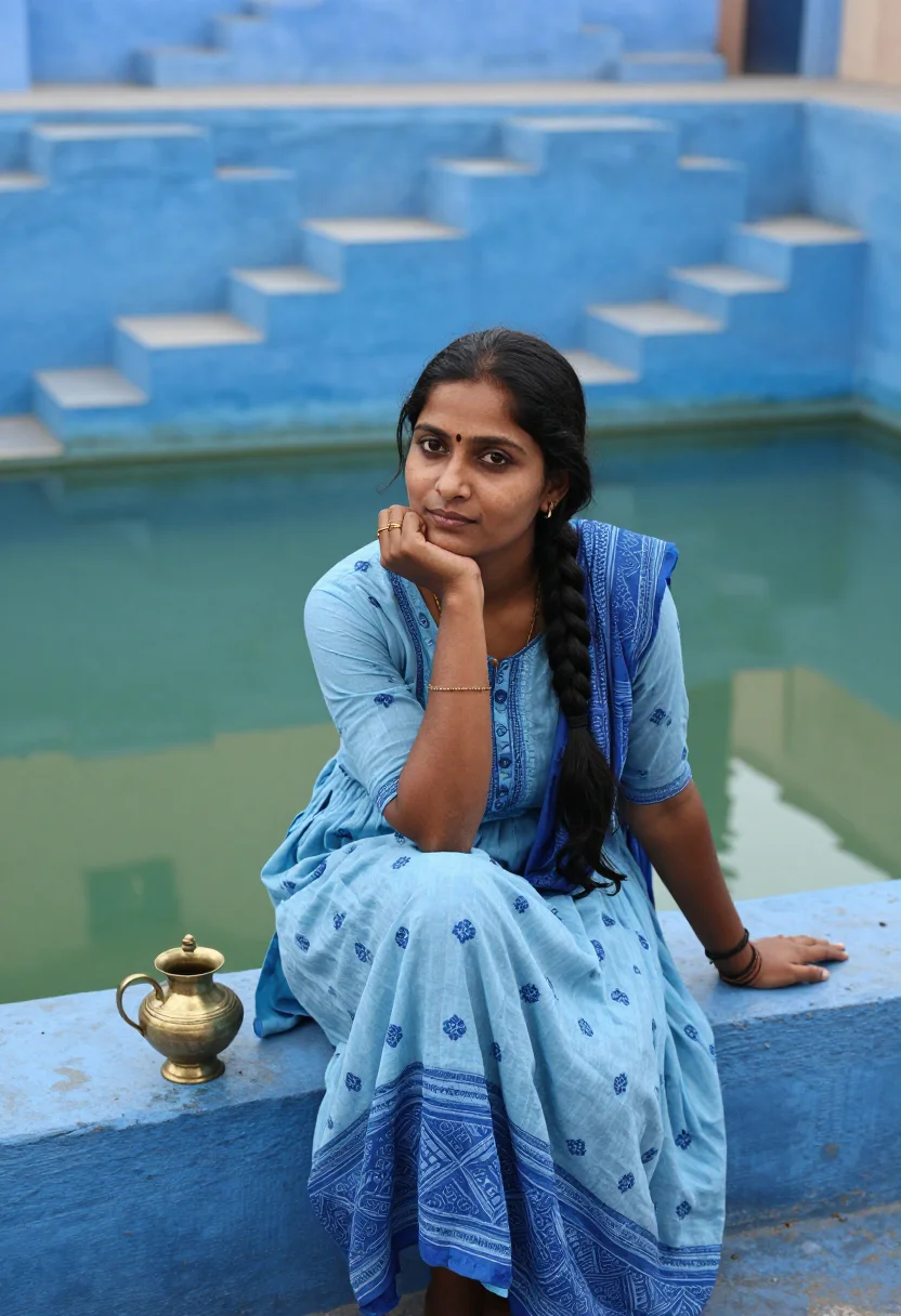 AI jodhpur blue sample — portrait of a woman, half-length portrait of a North Indian