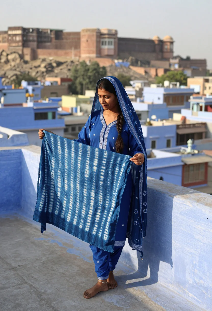 AI jodhpur blue sample — portrait of a woman, full-length portrait of a North Indian