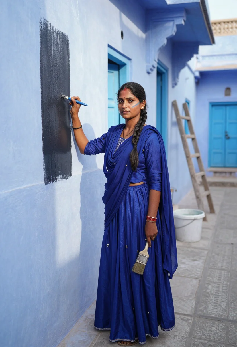 AI jodhpur blue sample — portrait of a woman, full-length portrait of a North Indian