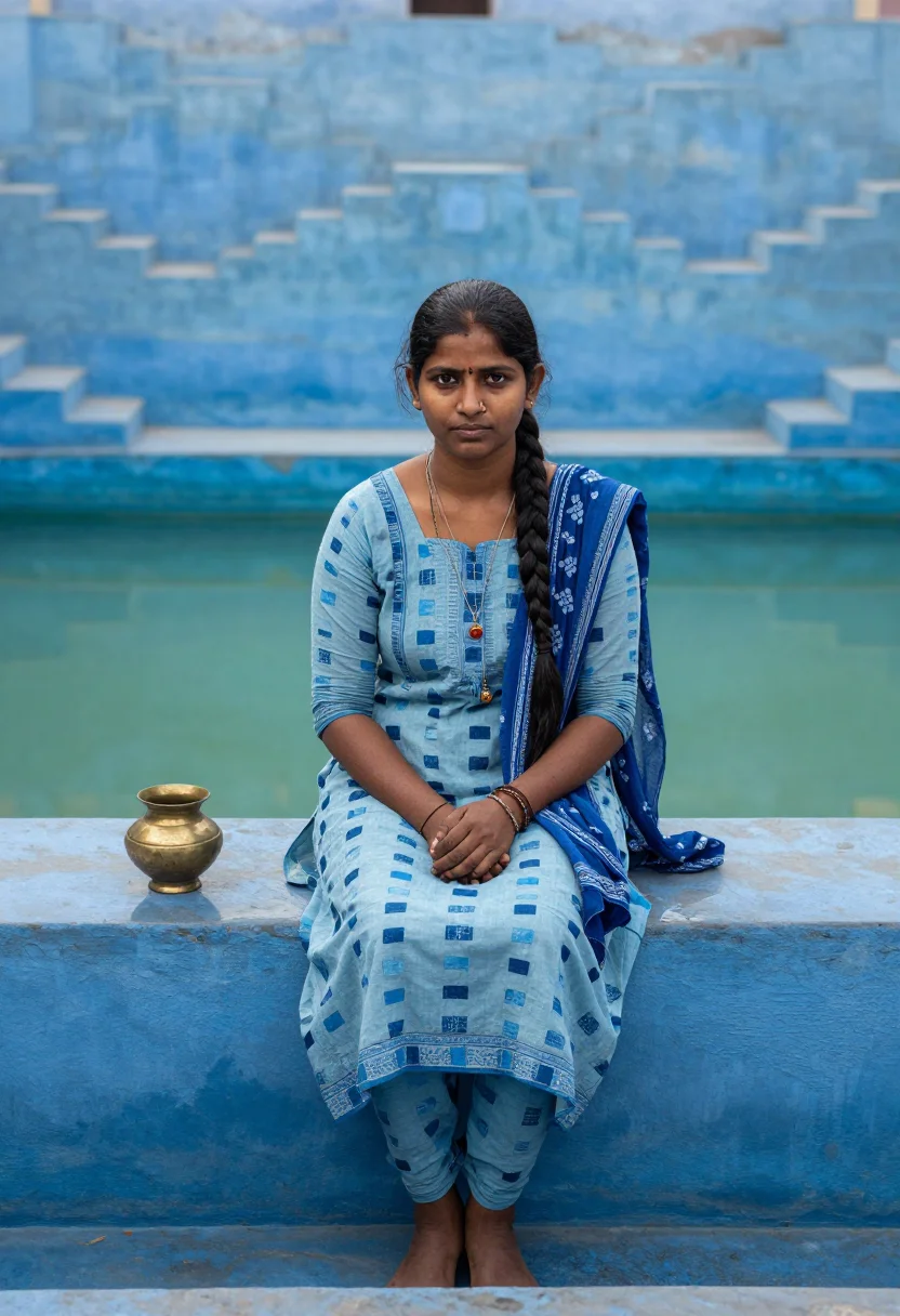 AI jodhpur blue sample — portrait of a woman, three-quarter-length portrait of a Nort