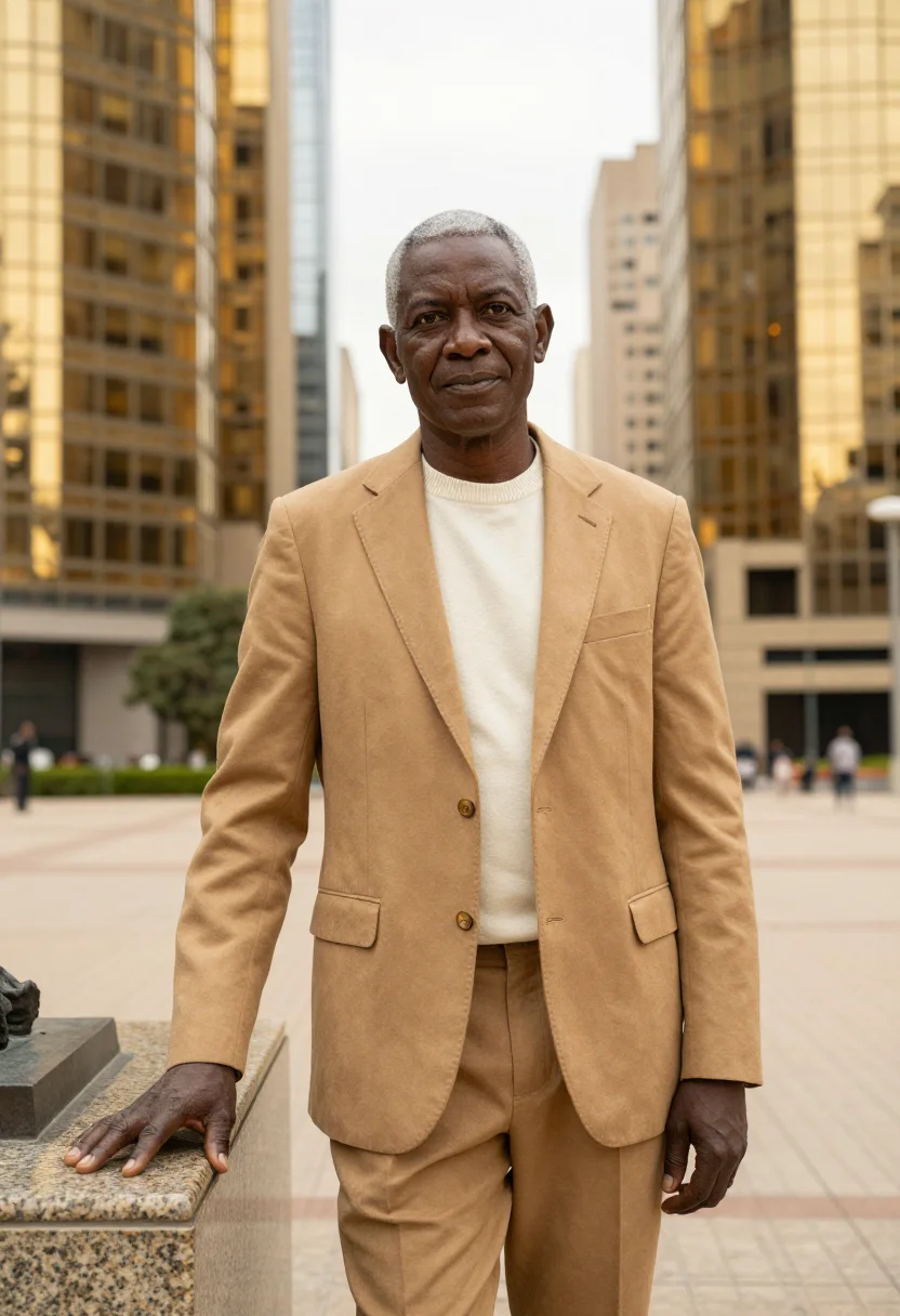 AI johannesburg sandton banker glass gold sample — portrait of a man, a banker in his late fifties of Tswana an