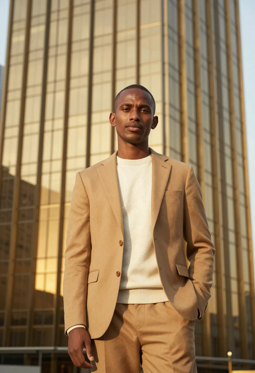 AI johannesburg sandton banker glass gold sample — portrait of a man, a banker in his mid-thirties of Sotho anc