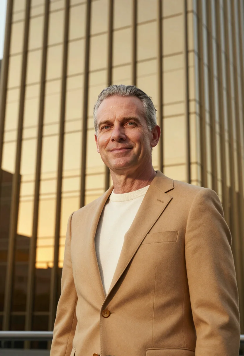 AI johannesburg sandton banker glass gold sample — portrait of a man, a banker in his mid-fifties of Afrikaner