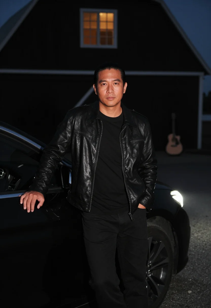 AI johnny cash black sample — portrait of a man, half-length portrait of an East-Asian man