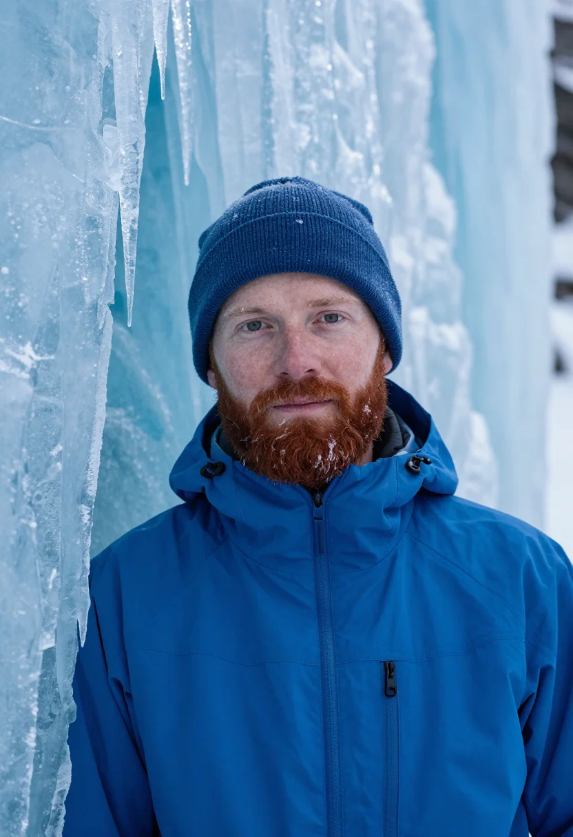 AI johnston canyon ice walk blue sample — portrait of a man, framed chest-up, the crop stopping at the