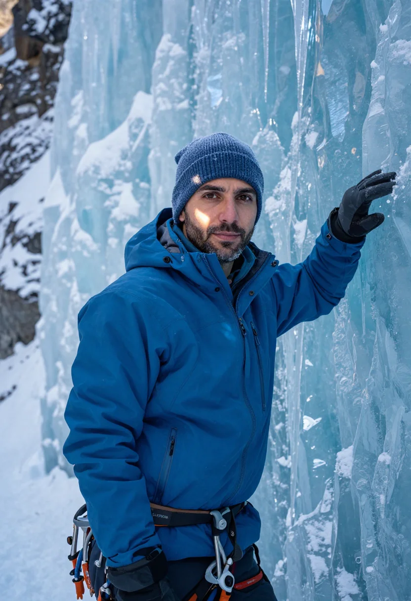 AI johnston canyon ice walk blue sample — portrait of a man, framed half-length, the crop at the waist