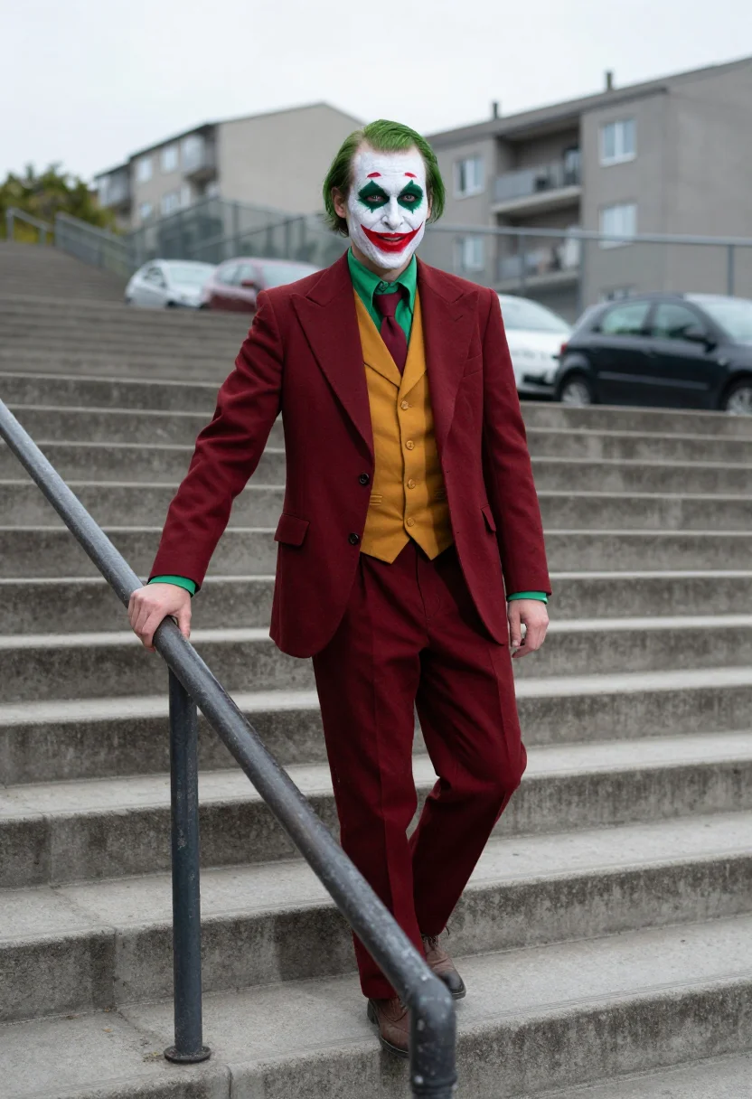 AI joker stairs sample — portrait of a man, three-quarter-length portrait of a Wester