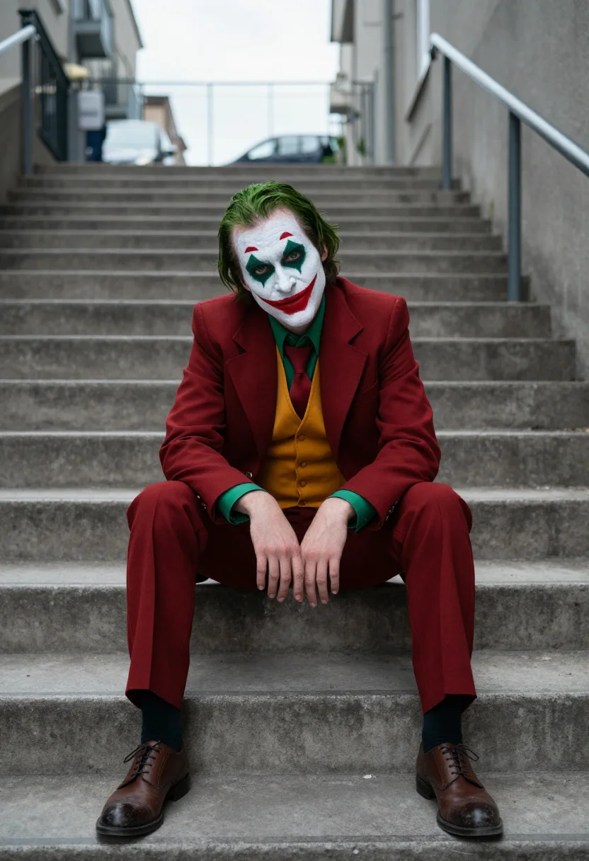 AI joker stairs sample — portrait of a man, close half-length portrait of a Western-E